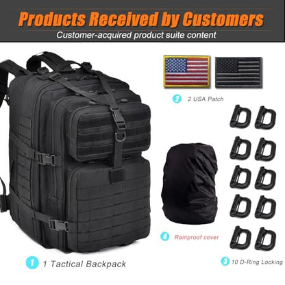 64L Large Tactical Backpack, Military Backpack, Molle Backpack, Tactical Bag, Hiking Daypacks (3, black)