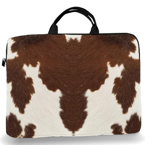 15-Inch Laptop Sleeve – Stylish, Lightweight, Shockproof, Water-Resistant Case for Lenovo, HP, Dell, Asus Notebooks - Brown and White Cowhide - color: Brown and White Cowhide