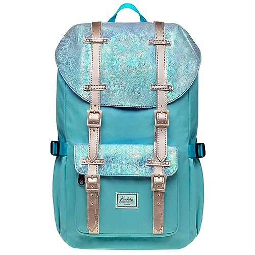 KAUKKO Laptop Outdoor Backpack Traveling Daypack Hiking Rucksack Large Capacity Bag Fits 15.6"(5-14-Fairy bluegreen-NEW) - color: 5-14-fairy Bluegreen-new