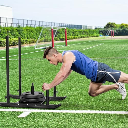 Dolibest Weight Sled, Fitness Sled, Workout Sled for Fitness Strength Training and Speed Improvement, Push-Pull Prowler Training, Suitable for 1-2" Weight Plates, Black - color: Black Push-Pull Sled