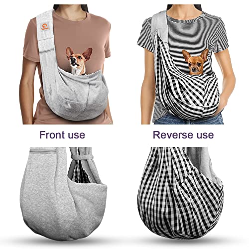 Tomkas Small Dog Cat Sling Carrier Puppy Purse Travel Wrap Soft Crossbody Pet Bag (Grey, M - Zip Pocket & Adjust Strap) - color: Grey
