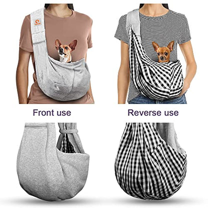 Tomkas Small Dog Cat Sling Carrier Puppy Purse Travel Wrap Soft Crossbody Pet Bag (Grey, M - Zip Pocket & Adjust Strap) - color: Grey