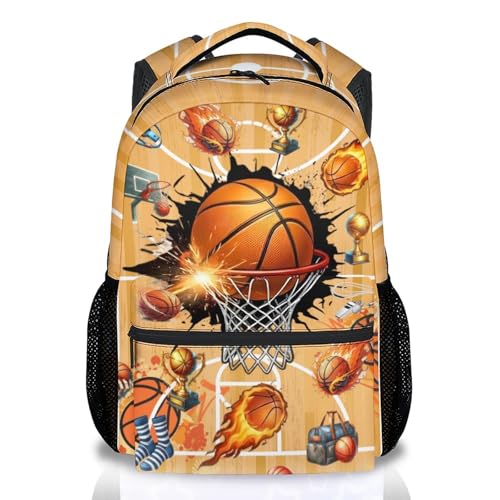 Boys Basketball Backpack for Kids - 17 Inch Sports School Bag for Children Teens Elementary Middle School Large Capacity Bookbag for Travel - color: Orange