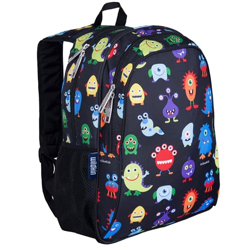 Wildkin 15 Inch Backpack for Boys/Girls, Monsters | Ages 5-10, padded straps, side water bottle pocket, coordinates with matching Wildkin lunch box and water bottle. - color: Monsters