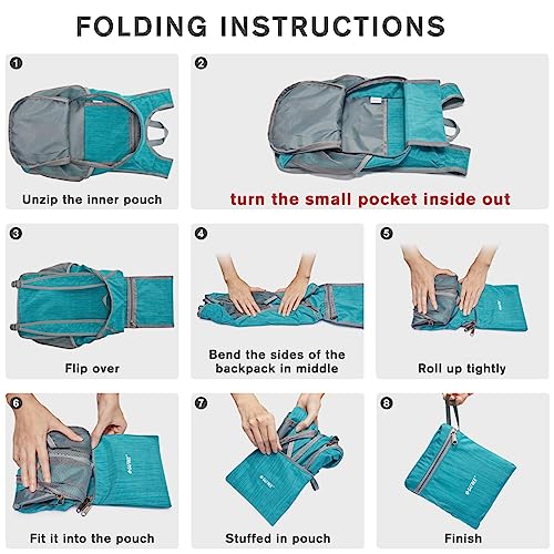 G4Free 10L Hiking Backpack Small Travel Hiking Daypack Lightweight Packable Backpack Casual Foldable Shoulder Bag | Lightweight Packable Daypack, Casual Foldable Shoulder Bag - color: Peacock Blue