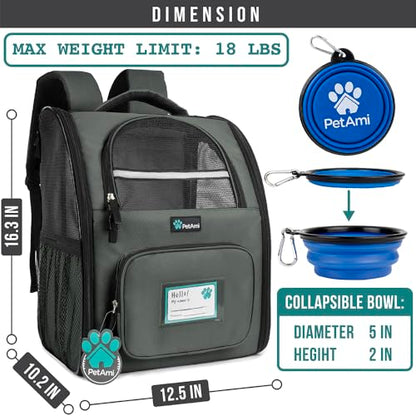 PetAmi Dog Backpack Carrier for Small Large Cat, Pet, Puppy, Ventilated Pet Hiking Backpack Travel Bag, Airline Approved Cat Backpack Carrier, Camping Biking Dog Bag Up to 18lbs Pet, Dark Grey - color: Dark Gray