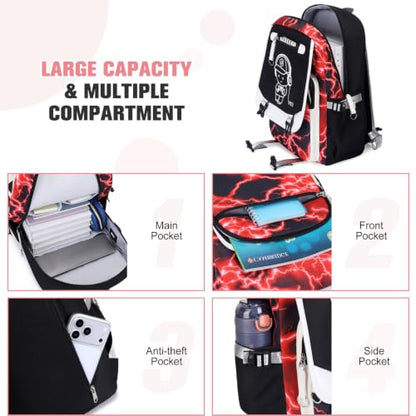 Bevalsa Backpack for Boys, Cool Luminous Boys Backpack with Sling Bag, Lunch Box & Pen Case, School Bags for Kids Children Teens Elementary Middle Schools, Bookbag Glow In The Dark (Red Lightning) - color: Red Lightning