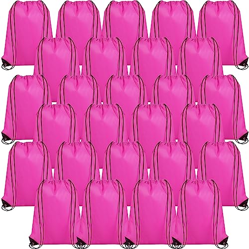 Silkfly 100 Pieces Drawstring Backpack Bags Bulk Portable Blank Cinch Storage Bags for Sports, School, DIY Gifts, Homeless, Social Assistance(Hot Pink) - color: Hot Pink