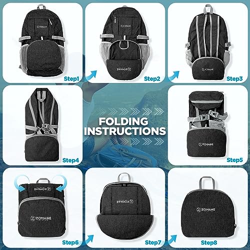 ZOMAKE Ultra Lightweight Packable Backpack 25L,Small Foldable Backpacks Hiking Water Resistant Collapsible Daypack for Women Men(Black-B3) - color: Black-b3, size: 25L