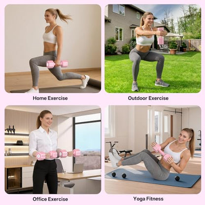 JOROTO 4-in-1 Adjustable Dumbbell Set of 2, 16LBS/22LBS Hand Weights for Women, Men, Upgraded TPE Soft Handle, 1s-Adjust Dual-Stable Dumbbell Set for Women Home Gym Exercise Training - color: D-Pink-16 LBS Pair
