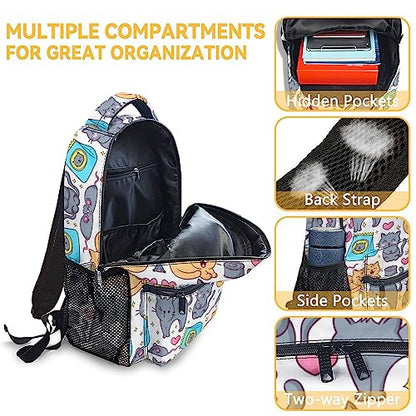 Cat Backpack with Lunch Box and Pencil Case, 16 Inch Cat Theme Bookbag with Adjustable Straps, Durable, Lightweight, Large Capacity, School Backpack for Girls Women - color: Color-1-2