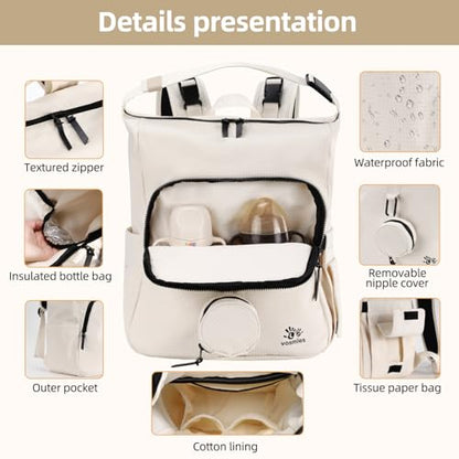 Diaper Bag Backpack with Changing Pad, Wet Dry Bag, Pacifier Case and Stroller Straps, Soft Cotton Lining, Baby Travel Bag for Moms and Dads（Beige） - color: Beige