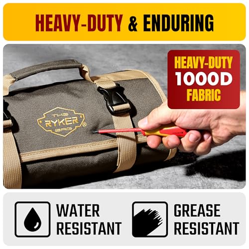 The Ryker Wrench Roll Up Bag Heavy-Duty Canvas Tool Organizer w/Clear PVC Wrench Cover, Heavy Duty Roll Up Tool Bag w/Multiple Pockets for Wrenches, Sockets, and Tools for Mechanics Gifts for Him - style: Wrench Roll Prtct