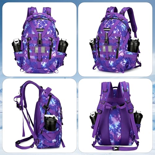 Lovelinks21 25L Tactical Backpack Hiking Daypacks Outdoor Military Molle Bag EDC Rucksack Motorcycle Backpack for Camping - color: Purple Tie Dye