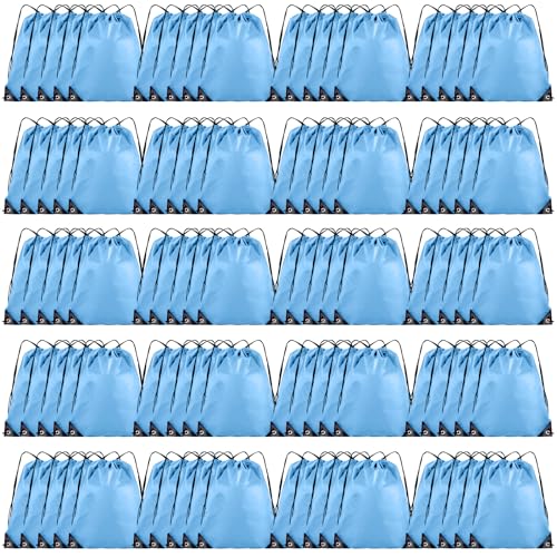 Grneric 100 Pieces Drawstring Backpack Bulk Cinch Sackpack Ployster Drawstring Bags for Gym Party Trip(Sky Blue) - color: Sky Blue