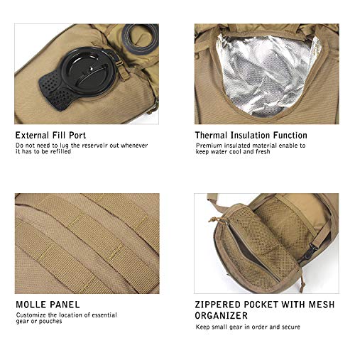Unigear Tactical Hydration Backpack with 3L Water Bladder, Molle Backpack - color: Tan