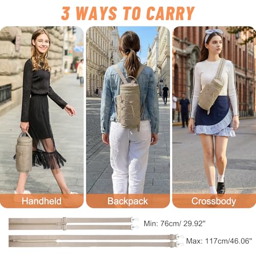 Nuovoware Small Sling Backpack, Sling Bag 25oz/32oz/40oz/50oz Water Bottle Carrier with Zippered Cap, 2 Pockets, Adjustable Shoulder Strap Carrier for Walking Traveling, Camel