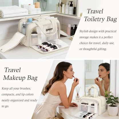 Travel Toiletry Bag, Large Wide-open Puffy Makeup Bag for Women Beige - color: Cloud Dancer
