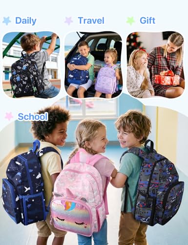 VASCHY Kids Backpacks, 12L Toddler & 17.5L School Backpacks, Lightweight Water-Resistant for Boys and Girls Ages 3-12 - color: Black & White Racer-s, size: Small