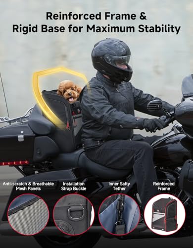 KEMIMOTO Motorcycle Dog Carrier Backpack for Small Dog & Cat Under 17 lbs, Anti-Escape Safety Clip, Padded Shoulder Straps Pet Carrier for Street Glide with Passenger Seat Touring Trike Models Can Ams - style: Standard