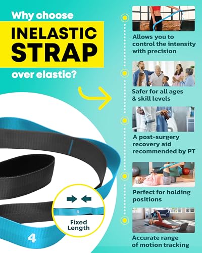 Stretching Strap with Loops - Non Elastic Stretch Band for Physical Therapy, Yoga Strap for Stretching Equipment, Stretch Bands for Exercise and Flexibility - Fascia, Hamstring & Leg Stretcher Belt - style: 10 Loops - Blue