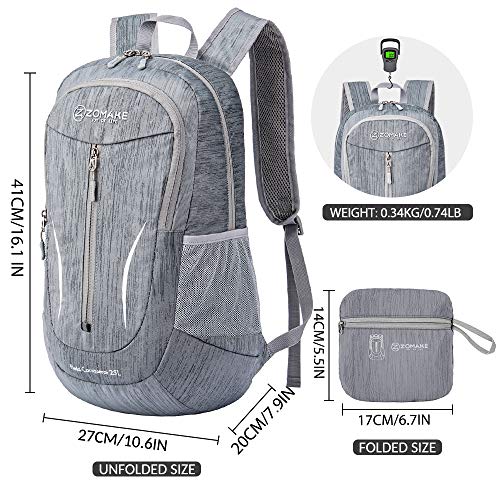 ZOMAKE 25L Ultra Lightweight Packable Backpack, Foldable Hiking Backpacks Water Resistant Small Folding Daypack for Travel(Medium Grey) - color: Medium Grey