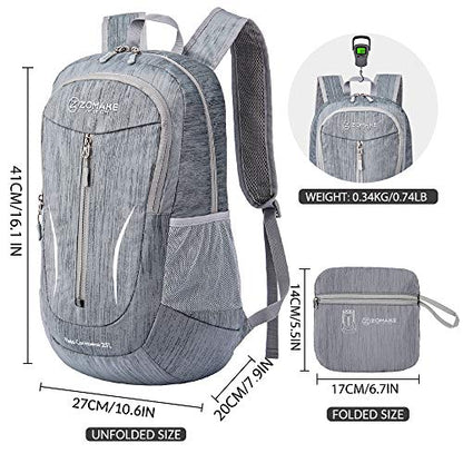 ZOMAKE 25L Ultra Lightweight Packable Backpack, Foldable Hiking Backpacks Water Resistant Small Folding Daypack for Travel(Medium Grey) - color: Medium Grey