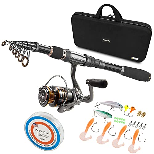 PLUSINNO Fishing Rod, Telescopic Fishing Rod and Reel Combo, Collapsible Travel Fishing Pole Rod Starter Kit, Carbon Fiber Fishing Rods and 12 +1 Bearings Stainless Steel, Fishing Gifts for Men Adults - color: Full Kit with Carrier Case, size: 2.1m 6.89ft