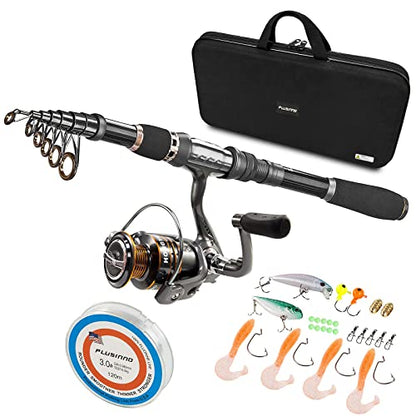 PLUSINNO Fishing Rod, Telescopic Fishing Rod and Reel Combo, Collapsible Travel Fishing Pole Rod Starter Kit, Carbon Fiber Fishing Rods and 12 +1 Bearings Stainless Steel, Fishing Gifts for Men Adults - color: Full Kit with Carrier Case, size: 2.7m 8.86ft