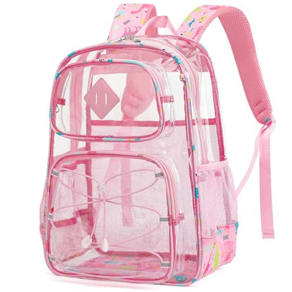 Clear Backpacks for Girls Women, Heavy Duty PVC Transparent Back Pack See Through Boys Kids Clear Bookbags for School Dinosaur Pink - color: Dinosaur Pink