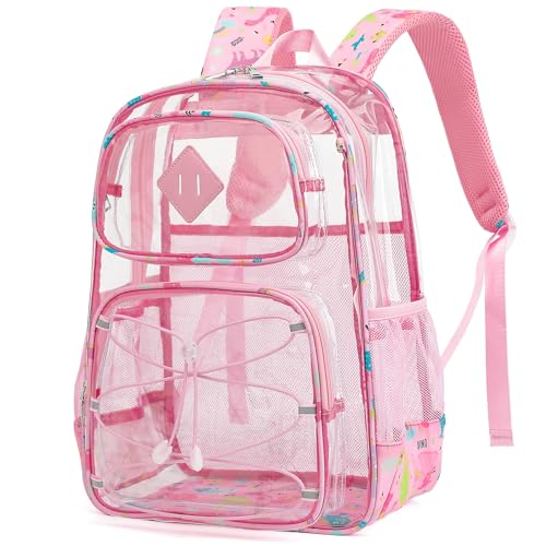 Clear Backpacks for Girls Women, Heavy Duty PVC Transparent Back Pack See Through Boys Kids Clear Bookbags for School Dinosaur Pink - color: Dinosaur Pink