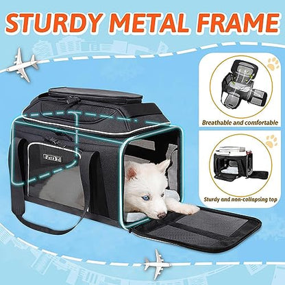 Petskd Top-Expandable Pet Carrier 17x12x8.5 Inches JetBlue Allegiant Spirit Airline Approved, Soft-Sided Carrier for Small Cats and Dogs with Locking Safety Zippers and Anti-Scratch Mesh(Black) - color: Black, size: 17.0"L x 12.0"W x 8.5"H