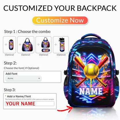 Kids Backpack for Boys Personalized School Backpacks for Softball Lovers, Lightweight Casual Bookbag for Kindergarten Primary Elementary Middle - color: Yellow