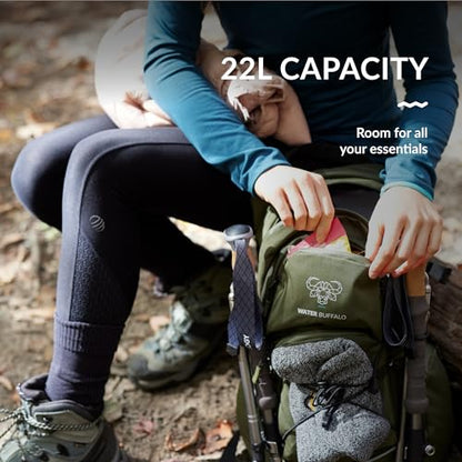 Water Buffalo Hydration Backpack - Sherpa 22L Hiking Backpack with Water Bladder - Water Backpack for Hiking with Waterproof Zippers, Phone & Pole Holders - color: Black