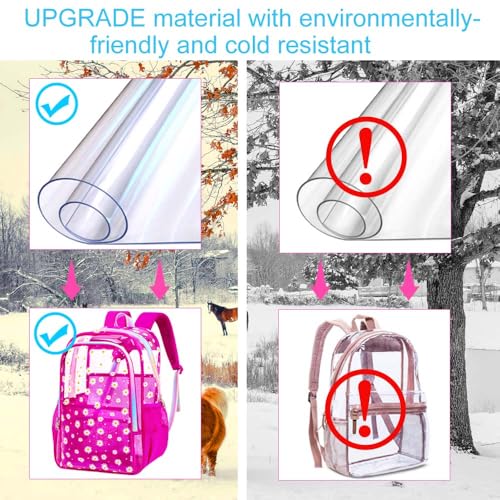 gxtvo 3PCS Transparent Backpack Heavy-Duty Set for Women & Teen Girls, 17" Rose Clear Bookbag with Rainbow Strap, Cute Chrysanthemum See Through School Bag - color: Rose Chrysanthemum Clear Backpack Set