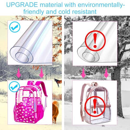 gxtvo 3PCS Transparent Backpack Heavy-Duty Set for Women & Teen Girls, 17" Rose Clear Bookbag with Rainbow Strap, Cute Chrysanthemum See Through School Bag - color: Rose Chrysanthemum Clear Backpack Set