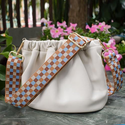 Replacement Purse Strap Shoulder Strap Adjustable Crossbody Strap for Women Crossbody Wide Shoulder Bag - color: Checker-gold Hardware