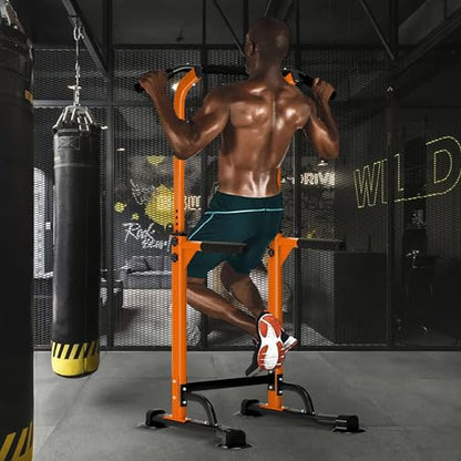 DlandHome Power Tower Pull Up Dip Station Multi-Function Fitness Equipment for Strength Training Adjustable Height Dip Stand for Home Gym - color: Orange