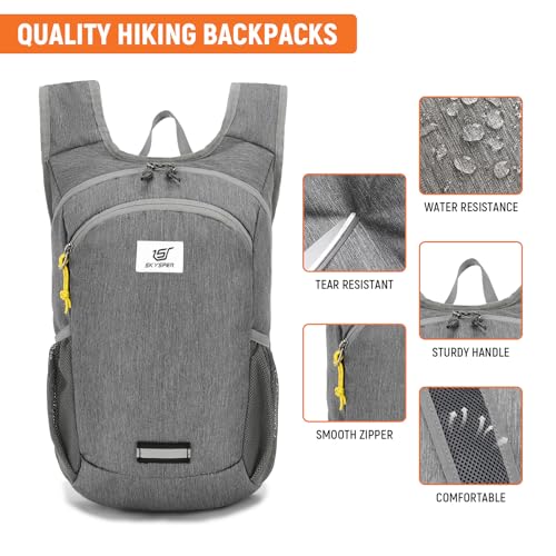 SKYSPER 10L Hiking Backpack, Foldable & Packable Lightweight Daypack for Travel, Collapsible Small Compact Hiking Backpack for Women & Men, Gray - color: Gray