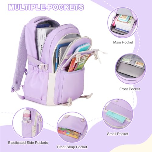 Scothen 3PCS Girls Backpack for School, Kids Backpack for Girls with Lunch Bag Pencil Case, Kids Bookbag Teen Backpacks for Elementary Middle High School (Purple) - color: Purple