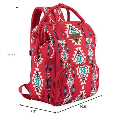 Montana West Wrangler Diaper Bag Backpack Aztec Callie Bag Travel Backpack Purses Western Multi-Function Baby Bags for Mom - color: Burgundy