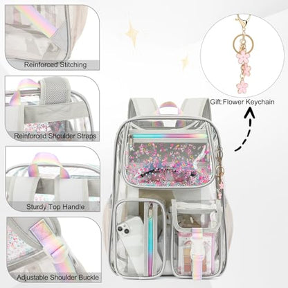 Clear Backpack for Girls Women, School Bookbag Heavy Duty See Through Backpacks (Grey) - color: Grey