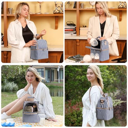 NCVI Breastmilk Cooler Bag with 2 Ice Pack, Breast Pump Bag with Cooler Fits 6 Bottles, Double Layer Breast Milk Baby Bottle Cooler Bag, for Travel, Nursing Mom Daycare, Work, Picnic (Stripe) - color: Stripe