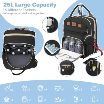 JSTPRO Diaper Bag Backpack, Large Diaper Bag with Changing Pad, Baby Bag, New Mom Gifts, Lightweight Waterproof Unisex Diaper Bag with Insulated Pockets and USB Charging Port, Black - color: Black