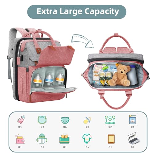 ISMGN Diaper Bag Backpack with Changing Station, Large Diaper Bag, Baby Bag with Changing Station, Pink Diaper Bag, Pinkgray - color: Upgrade Pink Grey