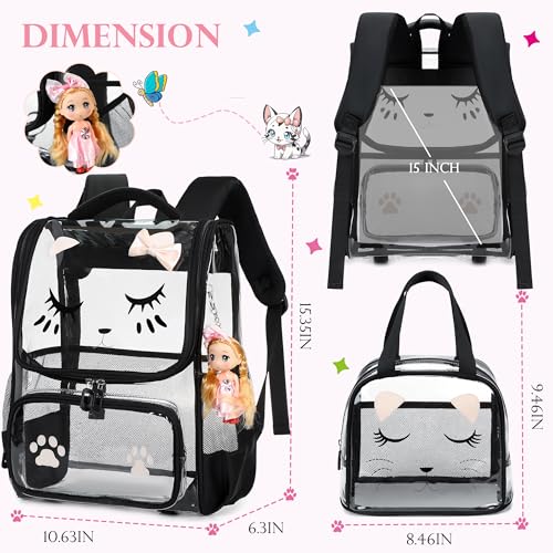 AO ALI VICTORY clear backpack Girls with Tote Bag Heavy Duty PVC Transparent Cute Backpack for Kids Toddler Preschool Bookbags Elementary School Bags See Through Casual Travel Daypack, Balck Set - color: Black Set