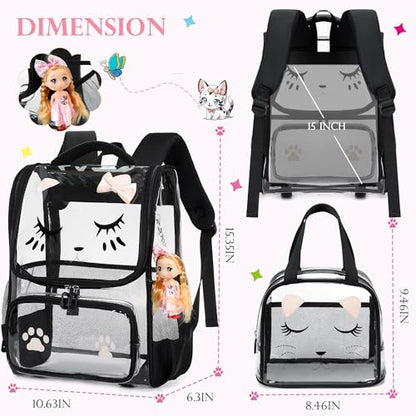 AO ALI VICTORY clear backpack Girls with Tote Bag Heavy Duty PVC Transparent Cute Backpack for Kids Toddler Preschool Bookbags Elementary School Bags See Through Casual Travel Daypack, Balck Set - color: Black Set