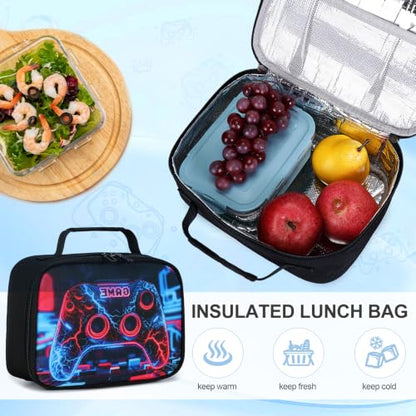Scothen 3PCS Boys Backpack Set, Cool Backpack for Boys with Lunch Bag & Pencil Case, Kids School Bag Teen Boy Bookbag for Kindergarten Elementary Middle School with USB Charging Port - color: Futuristic Red & Blue Lightning