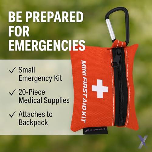 Lightning X Mini First Aid Kit – Compact 20 Piece Emergency Medical Kit with Carabiner | Portable Water Resistant Travel First Aid Pouch for Hiking, Camping, Car, Backpack, Outdoor Survival