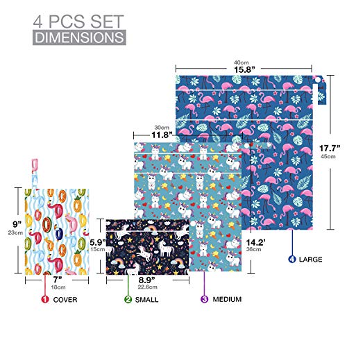 Waterproof and Reusable Wet Bag Diaper Stroller Water Resistant Swimsuit Travel Toiletries Yoga Gym Washable Carrier Small Medium Large Flamingo 4 Pack - color: Fantasy